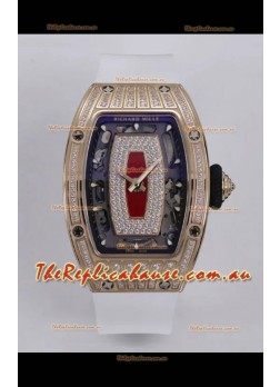 Richard Mille Super Clone RM07-01 Diamonds Paved 904L Rose Gold Casing Automatic Replica Watch
