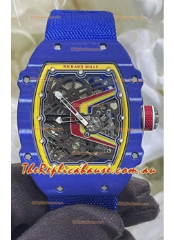 Richard Mille Super Clone RM67-02 Fernando Alonso Blue Carbon TPT 37 Grams Watch Blue Strap