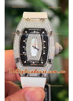 Richard Mille RM007 Diamonds Paved Black Dial 904L Steel Superclone Swiss Watch