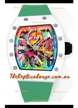 Richard Mille Super Clone RM68-01 White Ceramic Casing Green Strap Tourbillon Swiss Replica
