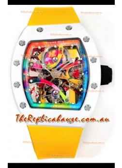 Richard Mille Super Clone RM68-01 White Ceramic Casing Yellow Strap Tourbillon Swiss Replica