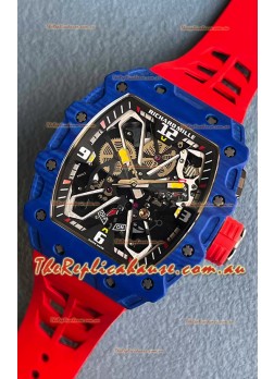 Richard Mille RM35-03 Rafael Nadal Edition Blue Carbon Fiber Casing 1:1 Mirror Replica Watch in Red Strap