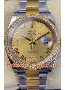 Rolex Datejust 36MM Cal.3135 Movement Swiss Replica Watch in 904L Steel Two Tone Casing Gold Dial