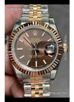 Rolex Datejust Super Clone Brown Dial 2 Tone Rose Gold Watch 28MM