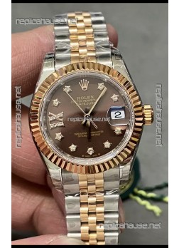 Rolex Datejust Super Clone Brown Dial 2 Tone Rose Gold Watch 28MM