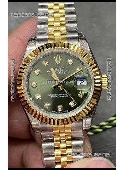Rolex Datejust Super Clone Green Dial 2 Tone Yellow Rose Gold Watch 28MM