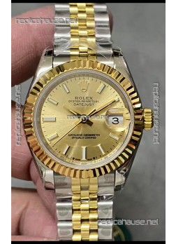 Rolex Datejust Super Clone Gold Dial 2 Tone Yellow Rose Gold Watch 28MM