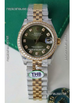 Rolex Datejust Cal.3235 Movement Super Clone Rose Gold 2 Tone 31MM Green Dial Watch 