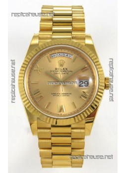 Rolex Day Date Super Clone Gold Roman Dial 40MM 220 Grams Swiss Replica watch 
