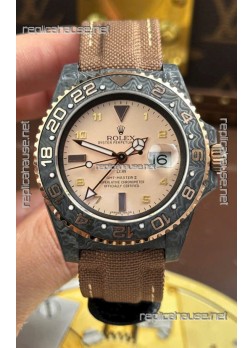 Rolex GMT Masters DiW Black Carbon Casing Swiss Replica Watch Beige Gray Dial 