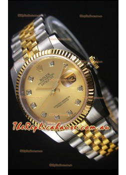 Rolex Datejust Replica Japanese Watch -  Two Tone Plating with Gold Dial in 36MM Casing