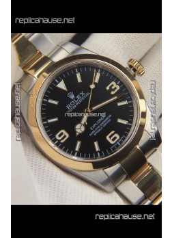 Rolex Explorer I Japanese Movement Replica Watch in Two Tone Black Dial 39MM
