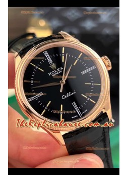 Rolex Cellini Date Ref#50505 Replica 1:1 Mirror Rose Gold Steel Black Dial Watch 