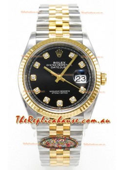 Rolex Super Clone Datejust ETA 3235 Movement 36MM Two Tone Yellow Gold Swiss Black Dial Watch