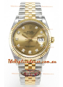Rolex Super Clone Datejust ETA 3235 Movement 36MM Two Tone Yellow Gold Swiss Gold Dial
