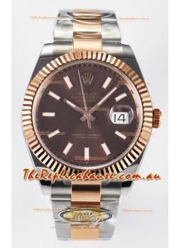 Rolex Super Clone Datejust ETA 3235 Movement 41MM Two Tone Rose Gold Plating Brown Dial Watch