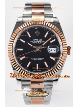 Rolex Super Clone Datejust ETA 3235 Movement 41MM Two Tone Rose Gold Plating Black Dial Watch