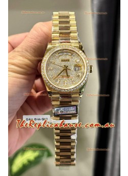 Rolex Day Date Super Clone Yelllow Gold Plated Custom Modified Diamonds Paved Watch 