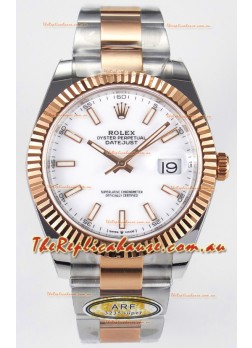Rolex Super Clone Datejust ETA 3235 Movement 41MM Two Tone Rose Gold Plating White Dial Watch