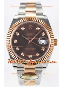 Rolex Super Clone Datejust ETA 3235 Movement 41MM Two Tone Rose Gold Plating Brown Dial Watch
