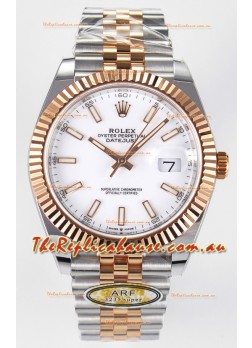 Rolex Super Clone Datejust ETA 3235 Movement 41MM Two Tone Rose Gold Plating White Dial Watch
