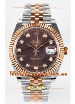 Rolex Super Clone Datejust ETA 3235 Movement 41MM Two Tone Rose Gold Plating Brown Dial Watch