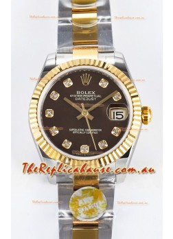 Rolex Super Clone Datejust ETA 2688 Movement 31MM Two Tone Yellow Gold Swiss Brown Dial