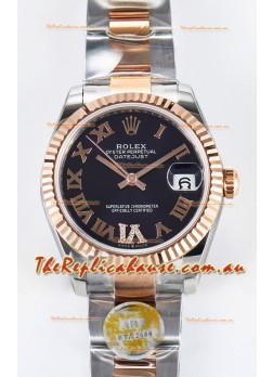 Rolex Super Clone Datejust ETA 2688 Movement 31MM Two Tone Rose Gold Swiss Black Dial