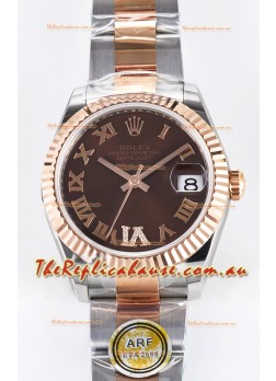 Rolex Super Clone Datejust ETA 2688 Movement 31MM Two Tone Rose Gold Swiss Brown Dial
