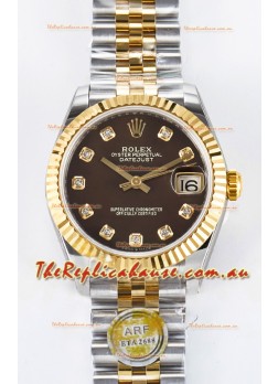 Rolex Super Clone Datejust ETA 2688 Movement 31MM Two Tone Yellow Gold Brown Dial