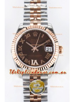 Rolex Super Clone Datejust ETA 2688 Movement 31MM Two Tone Rose Gold Swiss Brown Dial