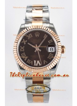Rolex Super Clone Datejust ETA 2688 Movement 31MM Two Tone Rose Gold Swiss Brown Dial