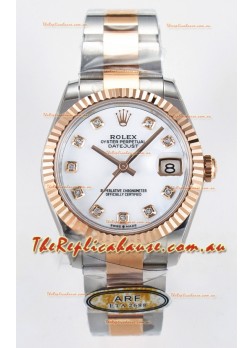 Rolex Super Clone Datejust ETA 2688 Movement 31MM Two Tone Rose Gold White Dial