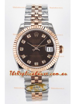Rolex Super Clone Datejust ETA 2688 Movement 31MM Two Tone Rose Gold Swiss Brown Dial