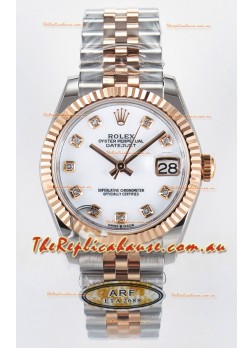 Rolex Super Clone Datejust ETA 2688 Movement 31MM Two Tone Rose Gold Swiss White Dial