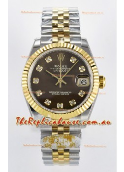 Rolex Super Clone Datejust ETA 2688 Movement 31MM Two Tone Yellow Gold Swiss Brown Dial