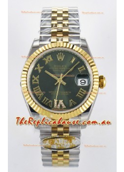 Rolex Super Clone Datejust ETA 2688 Movement 31MM Two Tone Yellow Gold Swiss Green Dial 