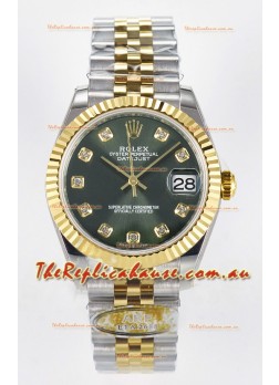 Rolex Super Clone Datejust ETA 2688 Movement 31MM Two Tone Yellow Gold Swiss Green Dial 