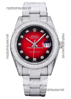 Rolex Datejust 41MM Swiss Replica - Iced Out Edition in Red Dial 