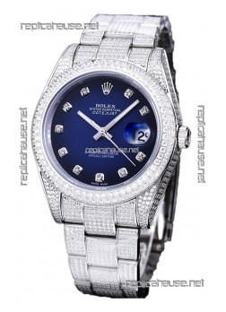 Rolex Datejust 41MM Swiss Replica - Iced Out Edition in Blue Dial 