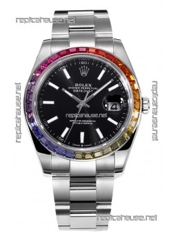 Rolex Datejust 41MM Swiss Replica Watch - 904L Steel in Black Dial 