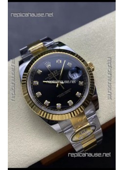 Rolex Datejust M126333 41MM ETA3235 72 Hours Power Black Diamonds Dial Oyster 1:1 Mirror Replica Yellow Gold 904L Steel