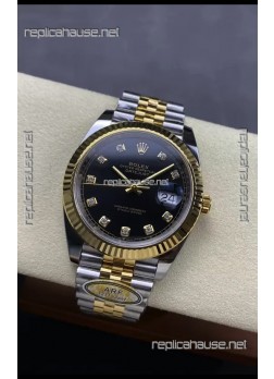 Rolex Datejust M126333 41MM ETA3235 72 Hours Power Black Diamonds Dial Jubilee 1:1 Mirror Replica Yellow Gold 904L Steel