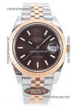 Rolex Datejust M126333 41MM ETA3235 72 Hours Power Brown Dial Jubilee 1:1 Mirror Replica Rose Gold 904L Steel