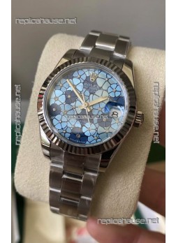 Rolex Datejust Ladies 31MM Cal.3135 Movement Swiss Replica Blue Motif Oyster Strap in 904L Steel Casing