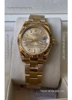 Rolex Datejust 278278 31MM Swiss Replica in 904L Steel Yellow Gold Casing in Stick Markers 1:1 Mirror Quality 