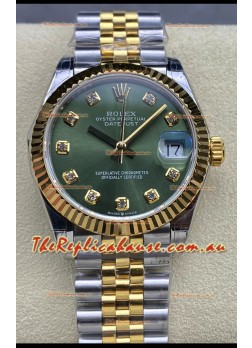 Rolex Datejust 31MM Swiss Watch in 904L Steel Two Tone Yellow Green Dial 1:1 Mirror Replica