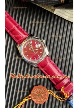 Rolex Day Date 904L Steel Casing Watch in Red Dial 36MM - 1:1 Mirror Quality 
