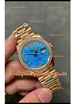 Rolex Day Date Turquoise Set 18K Yellow Gold Watch 36MM - 1:1 Mirror Replica Watch 