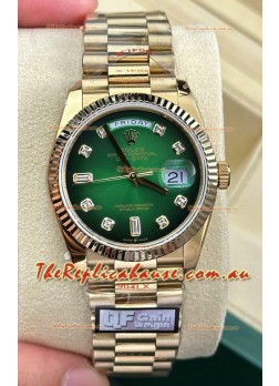 Rolex Day Date Super Clone 18K Yellow Gold Watch 36MM - Green Dial 1:1 Mirror Replica Watch 